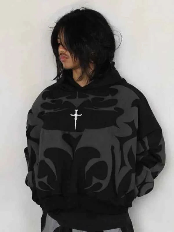 Gothic oversized hoodie black and grey by Xoratic
