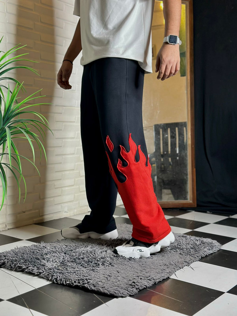 Streetwear fire baggy pant for men and women
