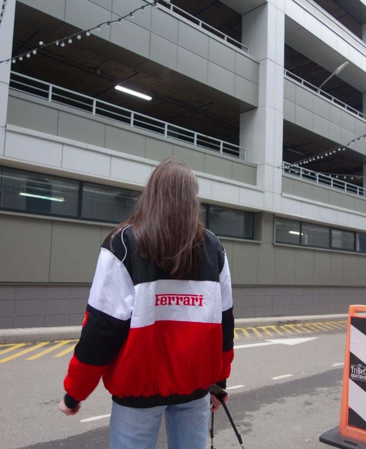 Red x White Ferrari F1 Racing Jacket in dtf print for unisex.