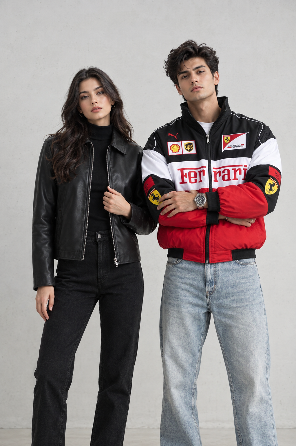 Podium Duo Racing + Leather Jacket Combo (Black, White & Red)