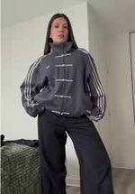 Striped Button CNY Chinese Jacket – Modern Harajuku Fusion Style in Grey .
