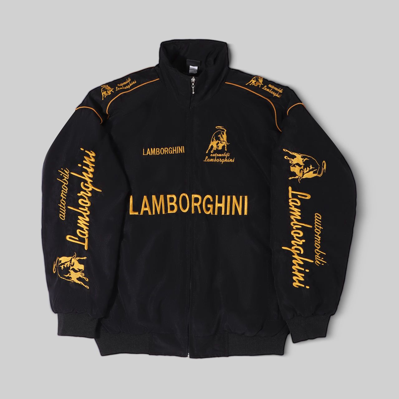 This is Embroidered lamborghini racing jacket in black for unisex.