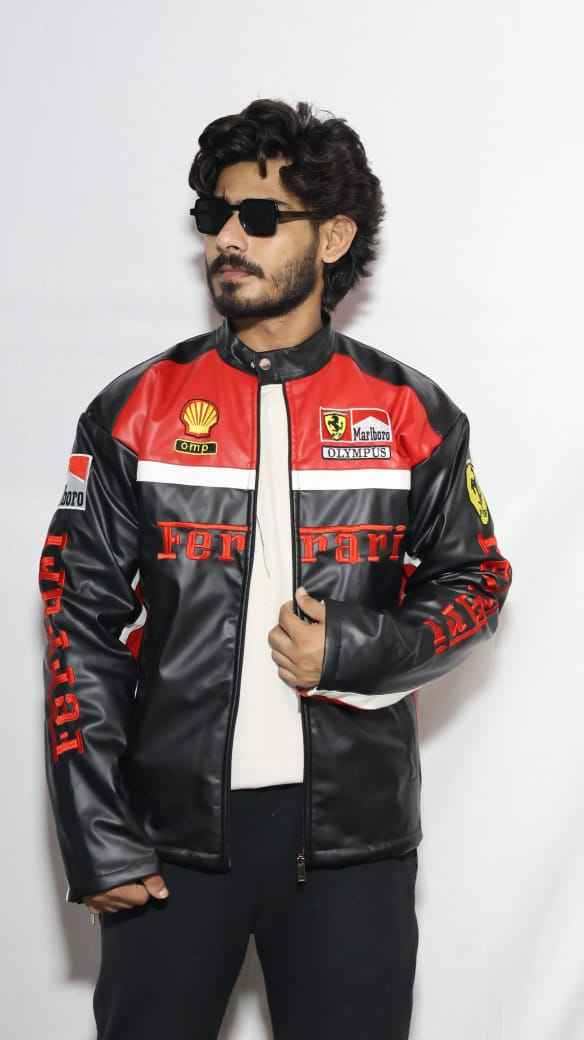 Red and black premium racing jacket by Xoratic