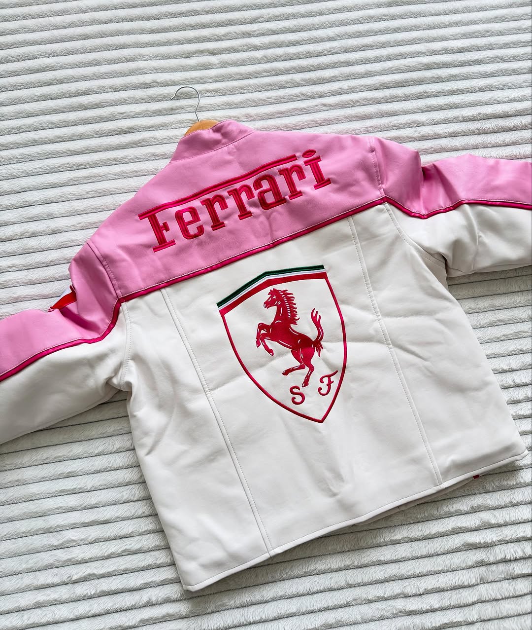 pink Ferrari racing jacket Embroidery for girls