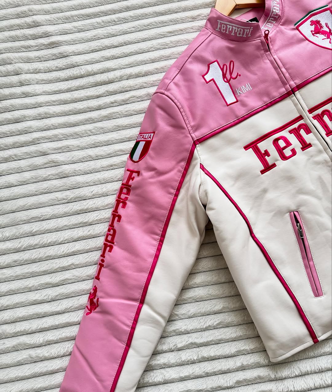 pink Ferrari racing jacket Embroidery for girls