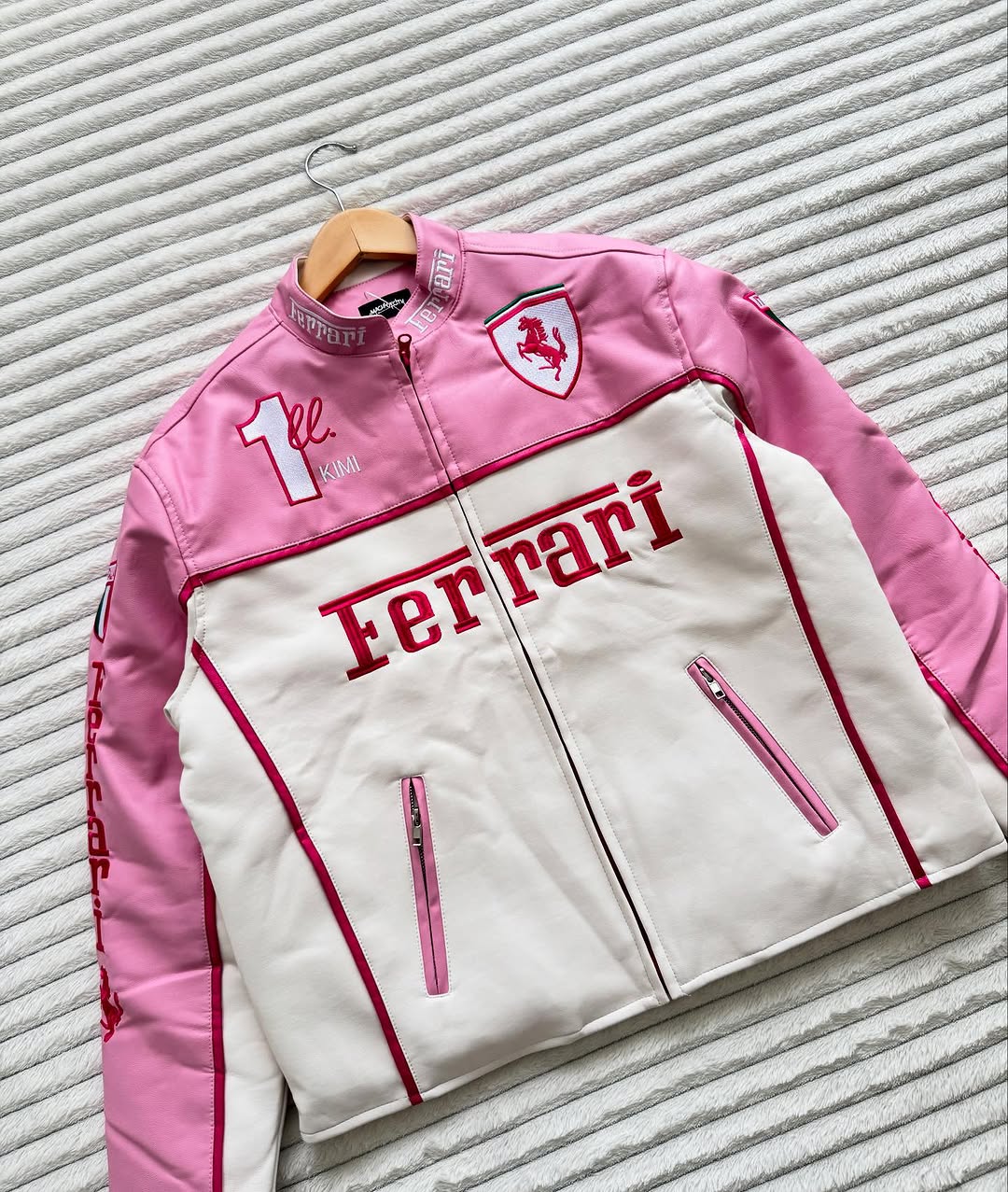 pink Ferrari racing jacket Embroidery for girls