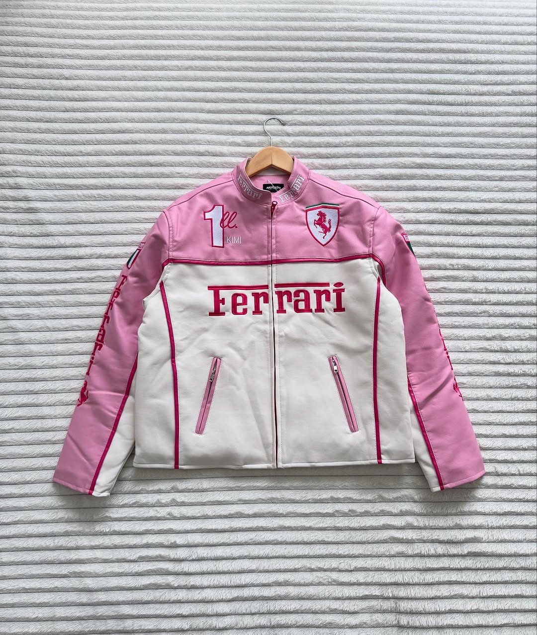 pink Ferrari racing jacket Embroidery for girls