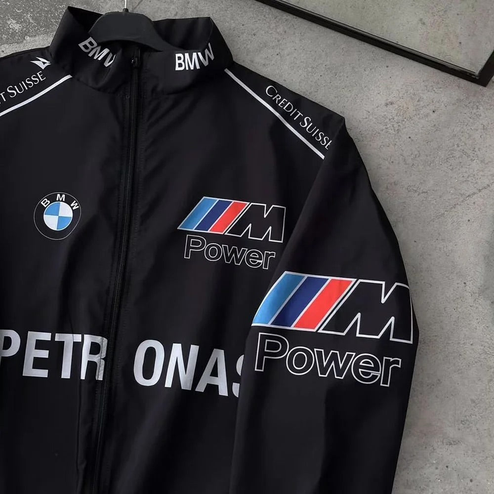 Racing BMW jacket in black in dtf print.