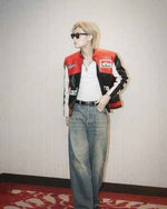 Red and black embroidered racing jacket by Xoratic
