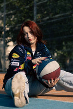 Navy blue embroidered racing jacket by Xoratic