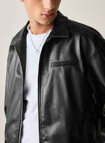 Everyday black faux leather jacket by Xoratic