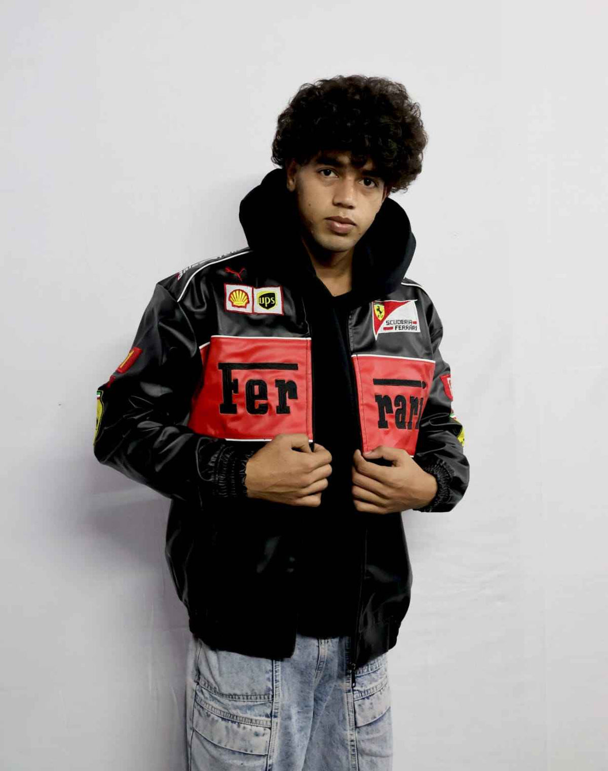 Elegant black embroidered racing jacket by Xoratic