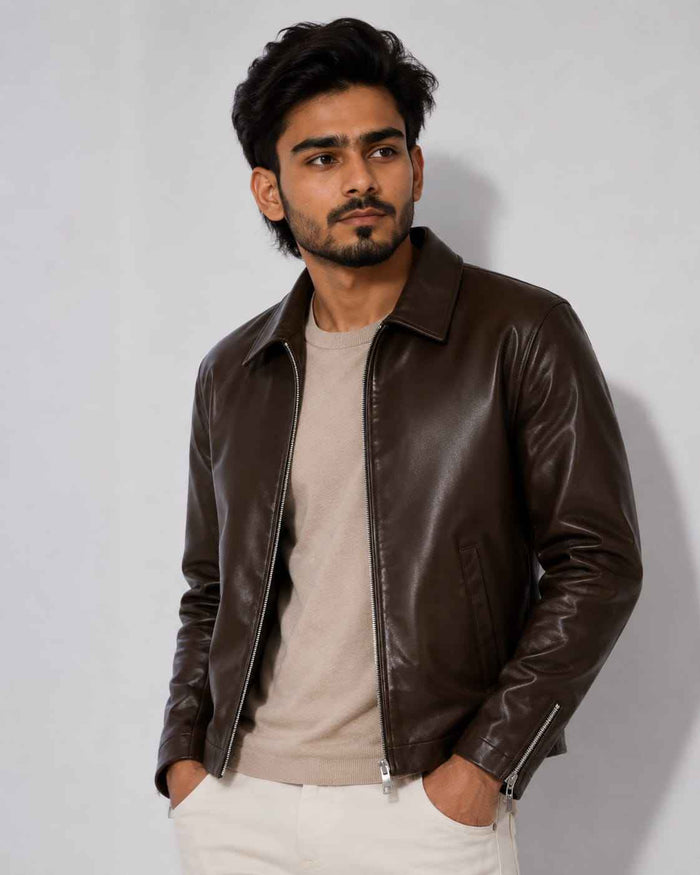 Men's Premium Burgundy Leather Jacket | Stylish Slim Fit Casual Jacket