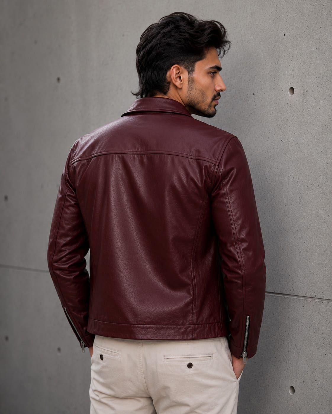 Men's Premium Burgundy Leather Jacket | Stylish Slim Fit Casual Jacket