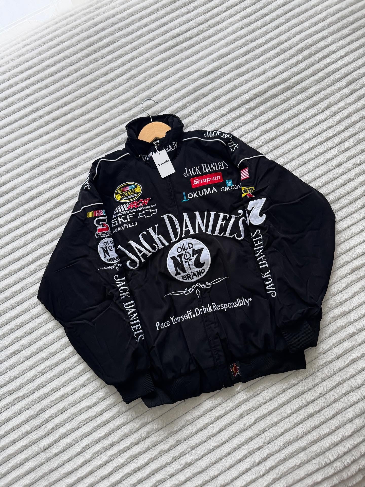 Black Jack Daniel's premium jacket in dtf print for unisex.