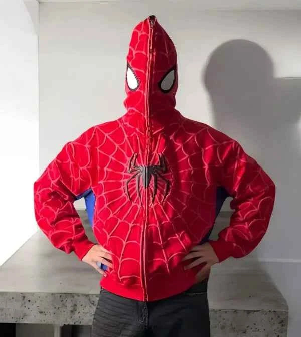 Red spider-inspired puff print hoodie by Xoratic