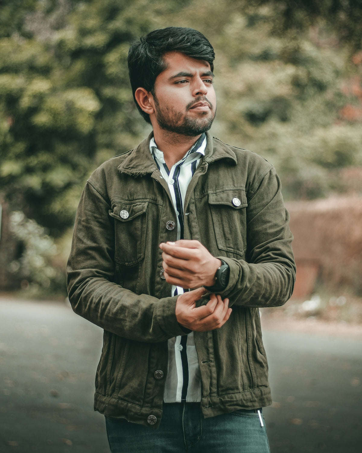 a man standing in the middle of a street