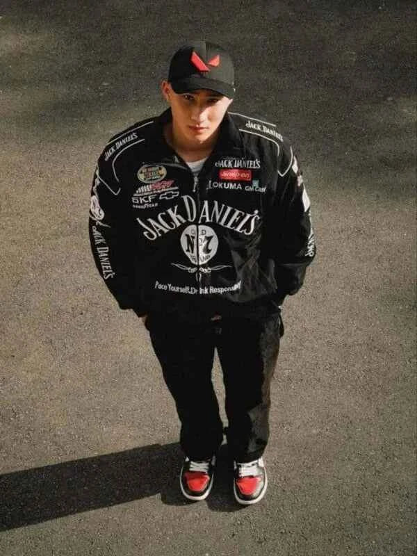 Black heritage-style racing jacket by Xoratic