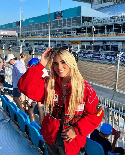 Red Vintage Ferrari Racing Jacket in dtf print for unisex