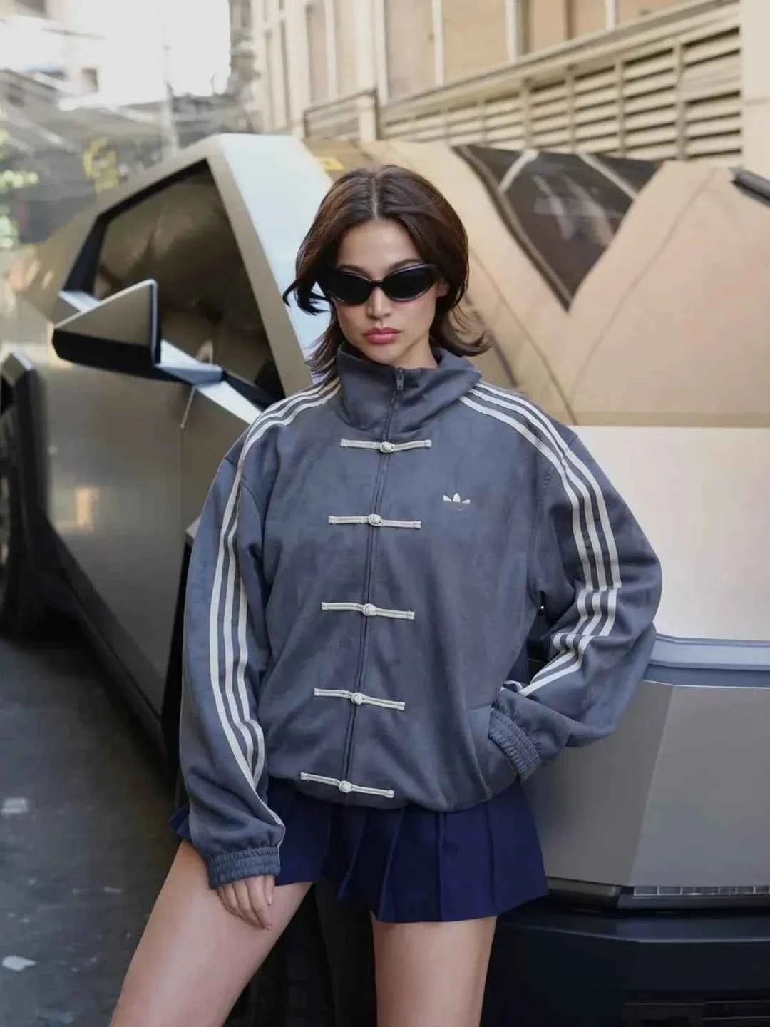 Striped Button CNY Chinese Jacket – Modern Harajuku Fusion Style in Grey .