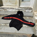 Elevate Your Style with the I Love You This Much Hoodie in Black by Xoratic, a black Hoodie with bold red lettering displayed on concrete steps