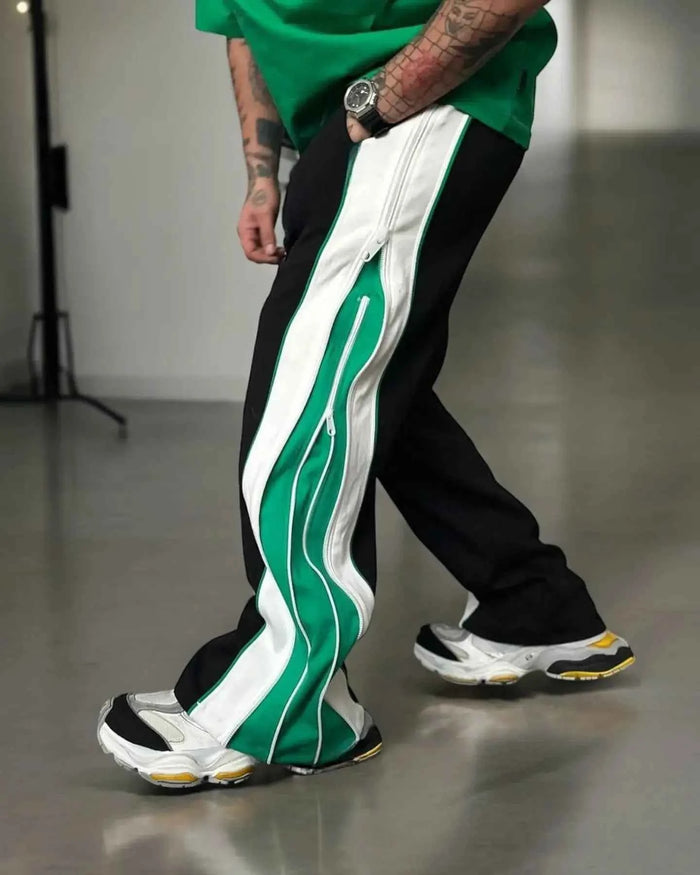 Green and white wide-leg track pants by Xoratic