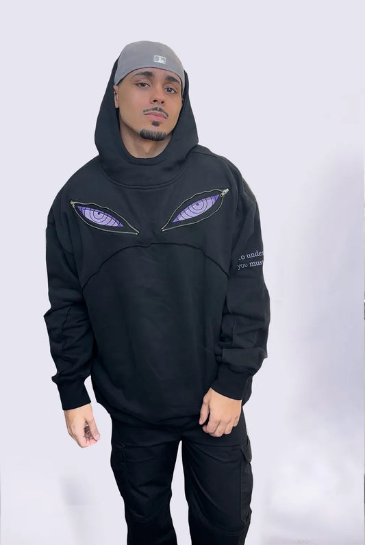 Midnight Gaze: Black Hoodie Featuring Striking Panther Eyes for unisex