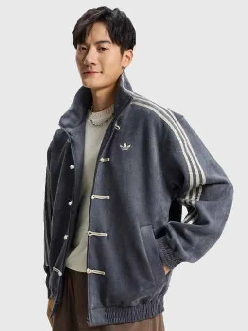 Striped Button CNY Chinese Jacket – Modern Harajuku Fusion Style in Grey .