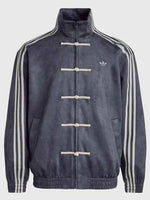 Striped Button CNY Chinese Jacket – Modern Harajuku Fusion Style in Grey .