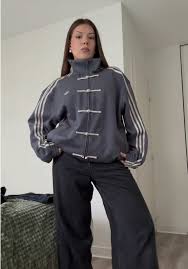 Striped Button CNY Chinese Jacket – Modern Harajuku Fusion Style in Grey .