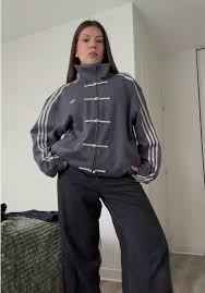 Striped Button CNY Chinese Jacket – Modern Harajuku Fusion Style in Grey .