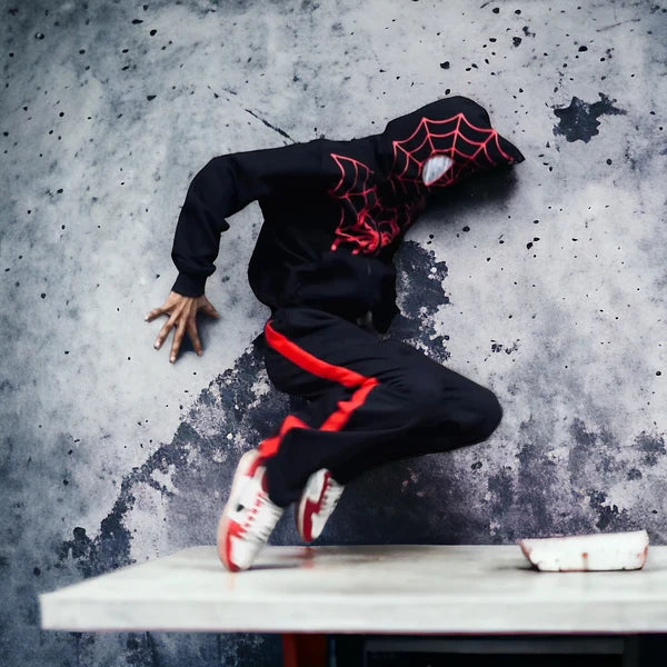 spider man hoodie in black .