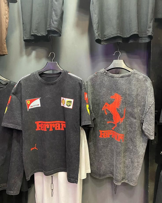 Oversized Vintage-Inspired Ferrari Racing Tshirt for unisex.