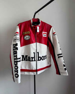Racing-style leather jacket white and red by Xoratic