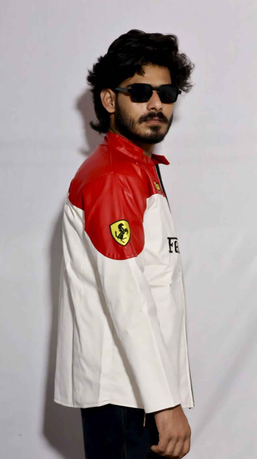 White and red embroidered racing jacket by Xoratic