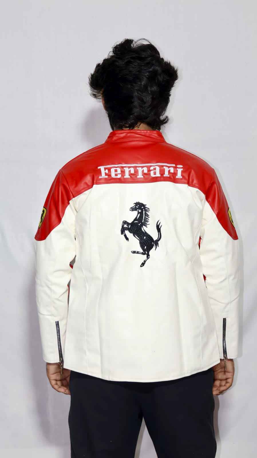 White and red embroidered racing jacket by Xoratic
