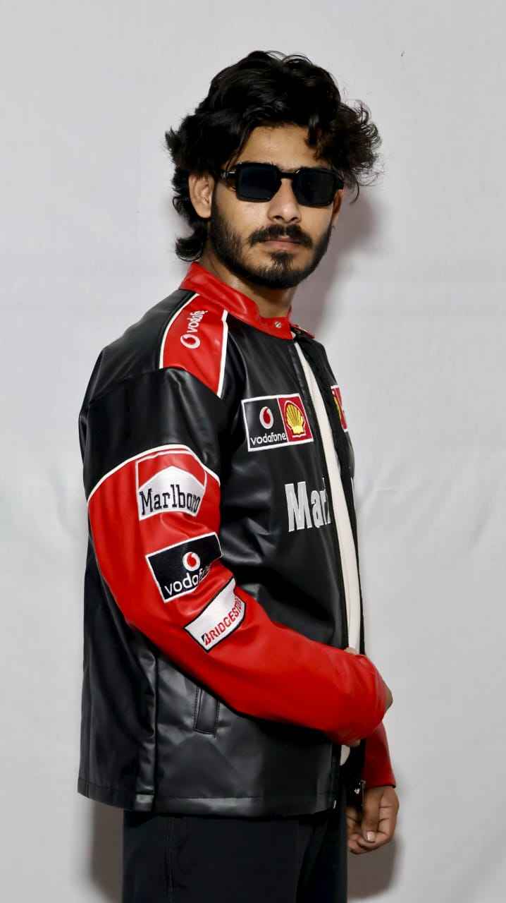 Red and white embroidered racing jacket by Xoratic