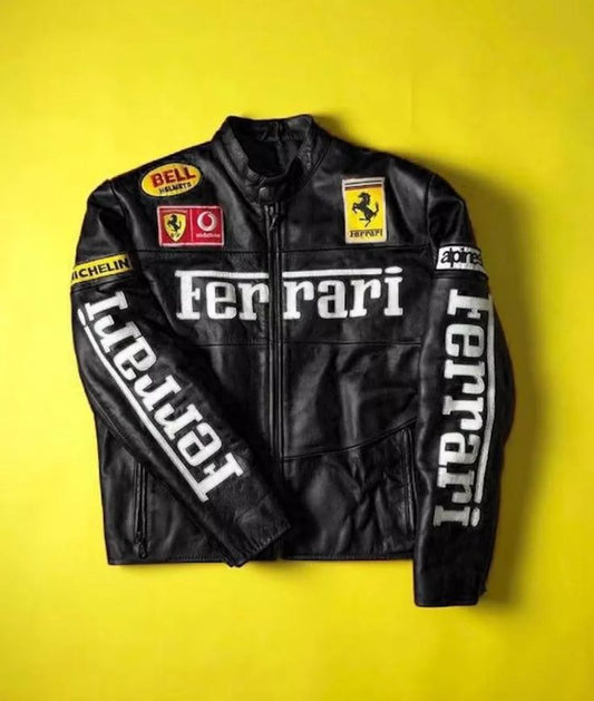 The black Ferrari in racer jacket  premium leather for unisex.