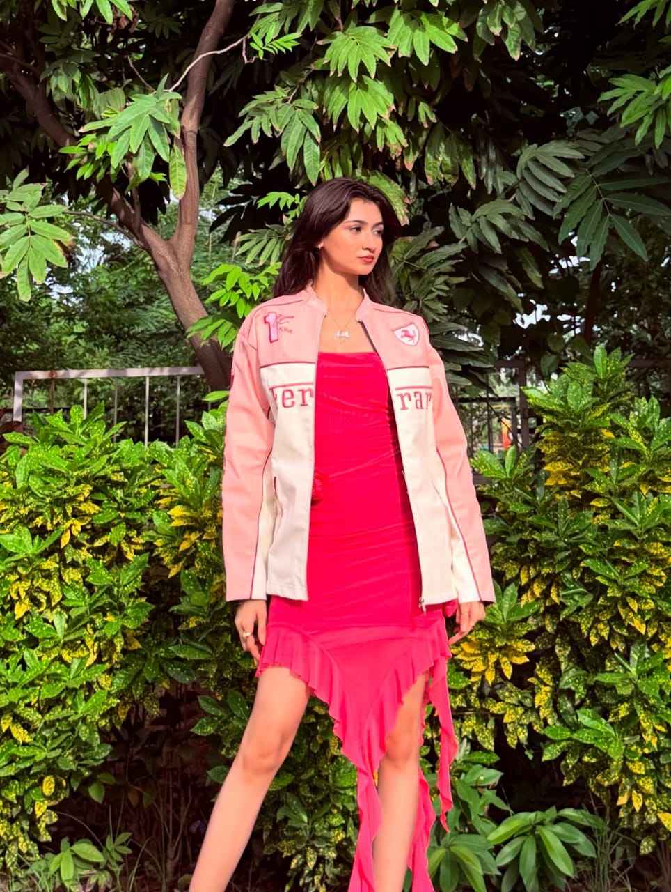 Pink and white racing jacket for girls by Xoratic