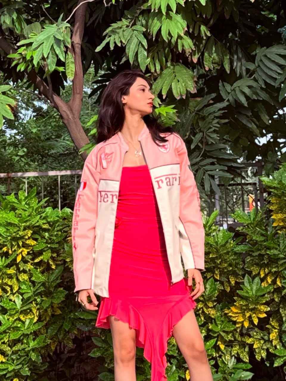 Pink and white racing jacket for girls by Xoratic