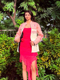 Ferrari racing fully embroidered jacket in pink for girls | Xoratic.