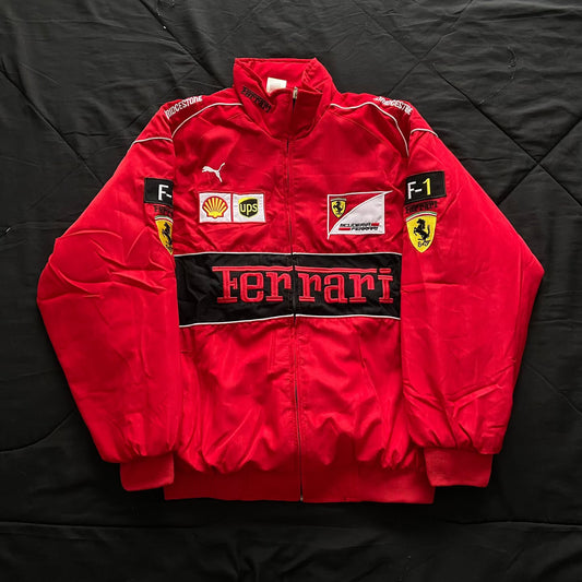 Red Vintage Ferrari Racing Jacket in dtf print for unisex