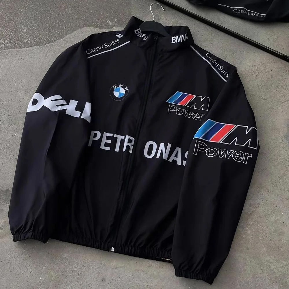 Racing BMW jacket in black in dtf print.