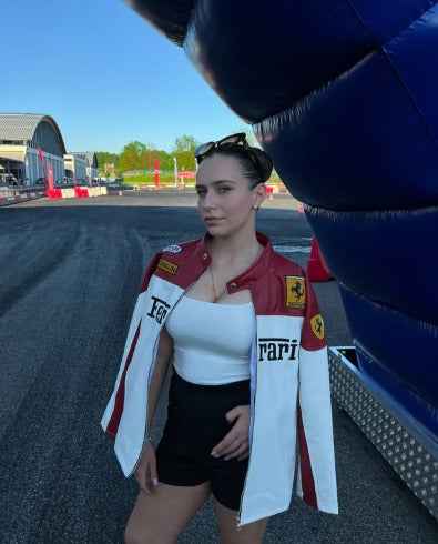 Red and white racing jacket by Xoratic