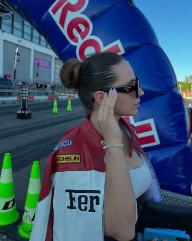 Red and white racing jacket by Xoratic