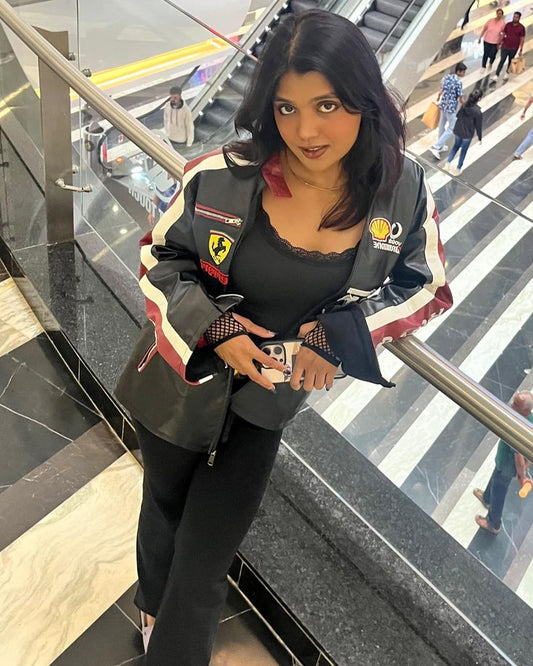 Ferrari racing fully embroidered jacket in black& maroon.| Xoratic.