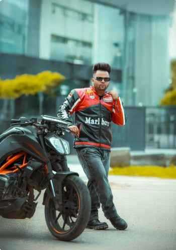 Black and red embroidered racing jacket by Xoratic