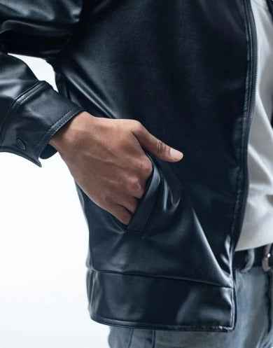 Effortless black faux leather jacket by Xoratic