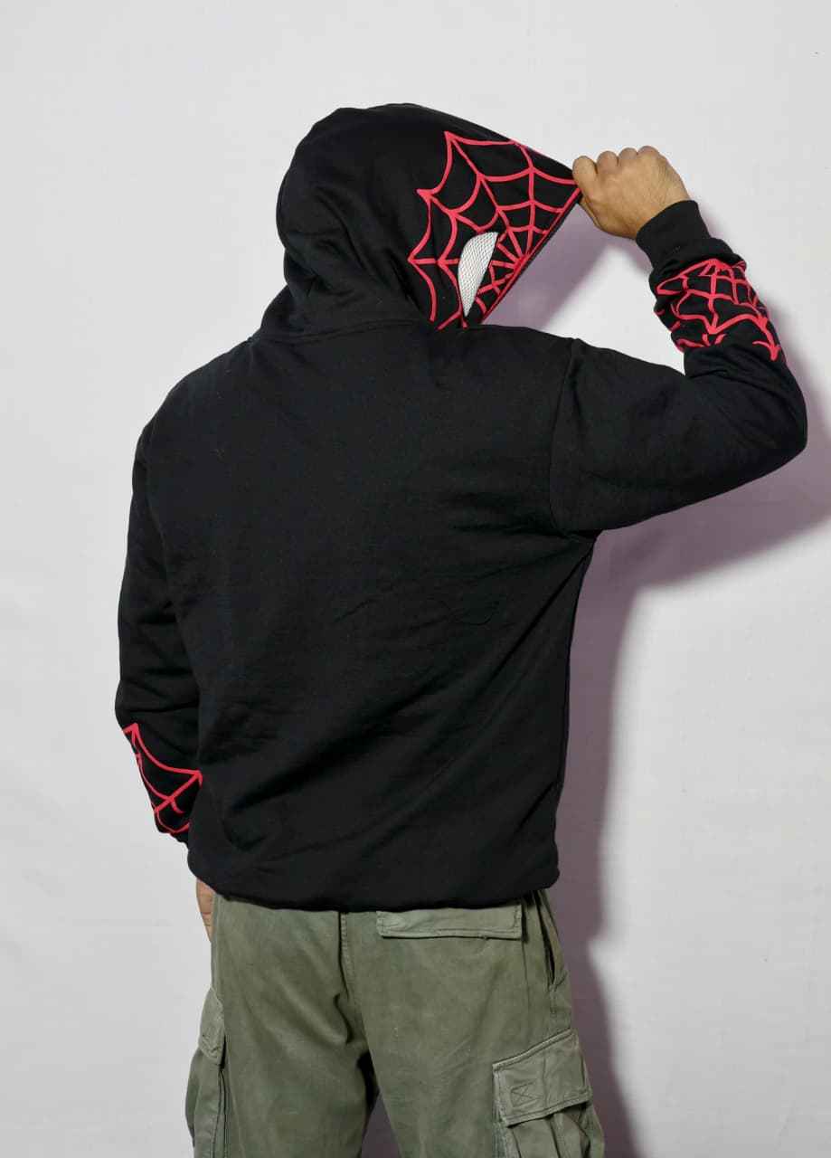 Black Spider Print Zip Hoodie in Xoratic