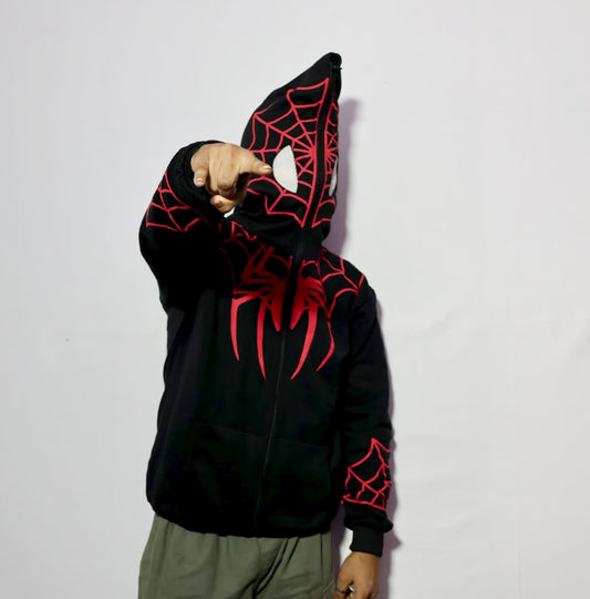 Black Spider Print Zip Hoodie in Xoratic